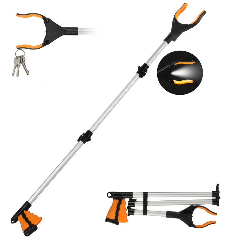 Flintronic 110cm/43" Litter Pickers Grabber Stick, Grabber Reacher Tool with Light, Helping Hand Grabber, Foldable Reacher Grabber, Long Handled Grabbers for Adults, Disabled, Elderly